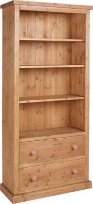 pine BOOKCASE 6FT TALL WITH 2 DRAWERS CHUNKY