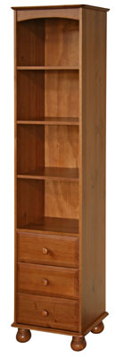 pine BOOKCASE TALL NARROW 3 DRAWER DOVEDALE