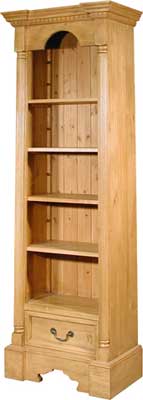 PINE BOOKCASE TALL NARROW WITH DRAWER 79IN x