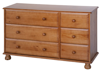 pine CHEST OF DRAWERS 3 OVER 3 WIDE DOVEDALE