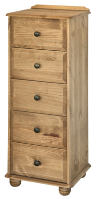 pine Chest of Drawers 5 Drawer Narrow Lincoln