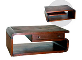 pine COFFEE TABLE WITH DRAWER CUBE WALNUT TRAFFORD