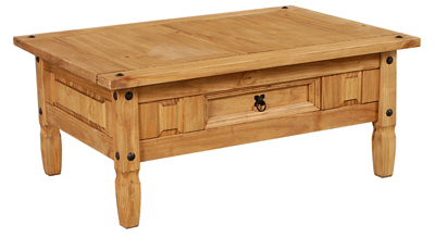 pine COFFEE TABLE WITH DRAWER MEXICANO