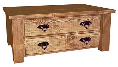 pine COFFEE TABLE WITH DRAWERS ROUGH SAWN