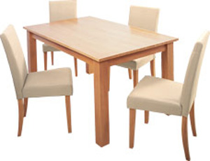 pine DINING TABLE & 4 CHAIRS UPHOLSTERED