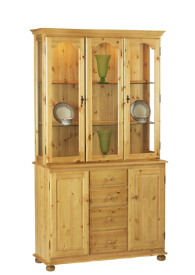 PINE DISPLAY CABINET 3DR AND DRAWERS HARVEST