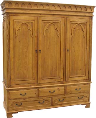 pine LARGE WARDROBE 3 DOOR / 5 DRAWER MEDIEVAL