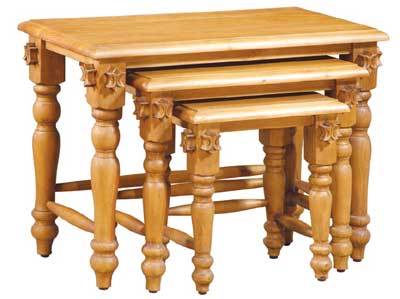 pine Nest of Tables Set of 3 Cathedral