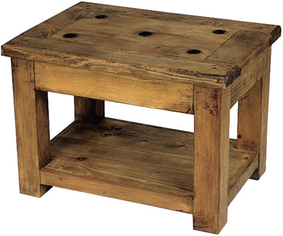 PINE OCCASIONAL TABLE WITH NAILS AND SHELF