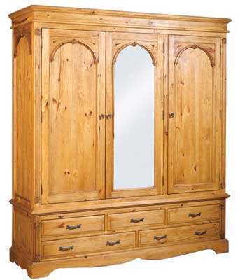 pine triple Wardrobe with mirror and drawers