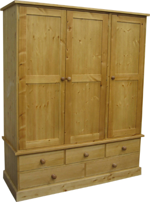 pine WARDROBE TRIPLE 3 2 DRAWERS SHAKER