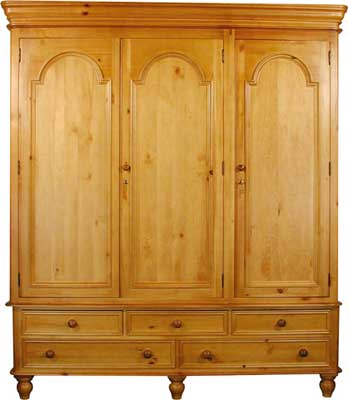 pine WARDROBE TRIPLE 3 DOORS 5 DRAWERS ASCOT