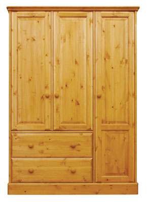 pine WARDROBE TRIPLE GENTS WITH 2 DRAWERS ONE