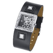 Pineapple Diamonte Square Case Black Cuff Watch