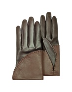 Womens Two-Tone Brown Short Nappa Gloves w/