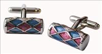 Pink / Blue Harlequin Barrel Cufflinks by Ian