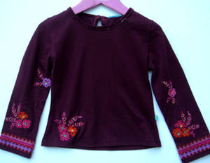 Girl's plum embroidered T-shirt