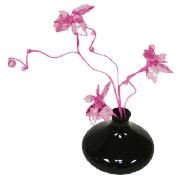 Pink Beaded Flowers in Black Shiny Vase