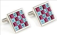 Pink Blue Square Crystal Cufflinks by Mousie Bean