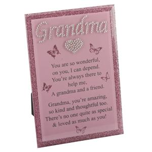 PINK Glitter Grandma Verse Glass Plaque