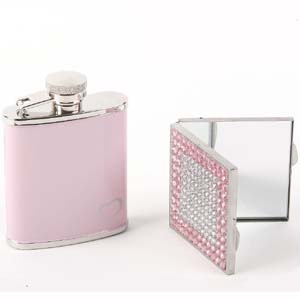 Pink Hip Flask and Compact Mirror