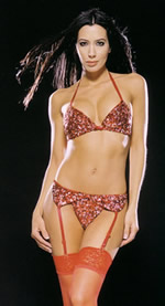 3 Piece Sequin Bikini Set- Red- One Size