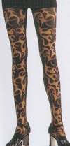 Pink Piranha Flame Print Opaque Tights- Black- One Size