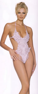 Halter Beaded Sequined Teddy- White- One Size