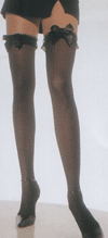 Lace Ruffle Satin Bow Hold Ups- Black- One Size