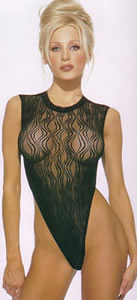 Pink Piranha Swirl Lace Bodysuit- Black- One Size
