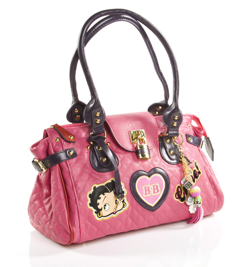 PINK Quilted Large Betty Boop Shoulder Bag with