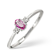 pink Sapphire and 0.01CT Diamond Ring 9K White Gold
