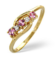 pink Sapphire and 0.01CT Diamond Ring 9K Yellow Gold