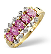 pink Sapphire and 0.03CT Diamond Ring 9K Yellow Gold