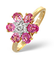 pink Sapphire and 0.04CT Diamond Ring 9K Yellow Gold