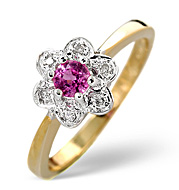 pink Sapphire and 0.06ct Diamond Ring 9K Yellow Gold