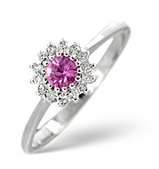 pink Sapphire and 0.07CT Diamond Ring 9K White Gold