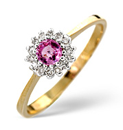 pink Sapphire and 0.07CT Diamond Ring 9K Yellow Gold