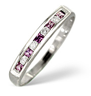 pink Sapphire and 0.08CT Diamond Ring 9K White Gold