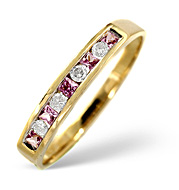 pink Sapphire and 0.08CT Diamond Ring 9K Yellow Gold
