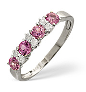 pink Sapphire and 0.09CT Diamond Ring 9K White Gold
