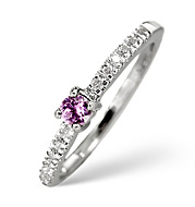pink Sapphire and 0.10CT Diamond Ring 9K White Gold