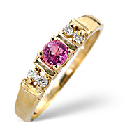 pink Sapphire and 0.10CT Diamond Ring 9K Yellow Gold