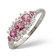 pink Sapphire and 0.12CT Diamond Ring 9K White Gold