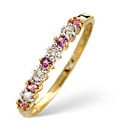 pink Sapphire and 0.12CT Diamond Ring 9K Yellow Gold