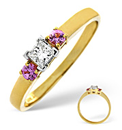 pink Sapphire and 0.15CT Diamond Ring 18K Yellow Gold