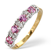 pink Sapphire and 0.15CT Diamond Ring 9K Yellow Gold