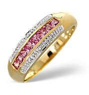 Pink Sapphire and 0.19CT Diamond Ring 9K Yellow Gold