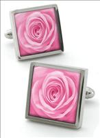 Pink Single Rose Cufflinks by Robert Charles