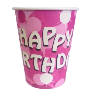 PINK Sparkle Happy Birthday Cups - Pack of 8